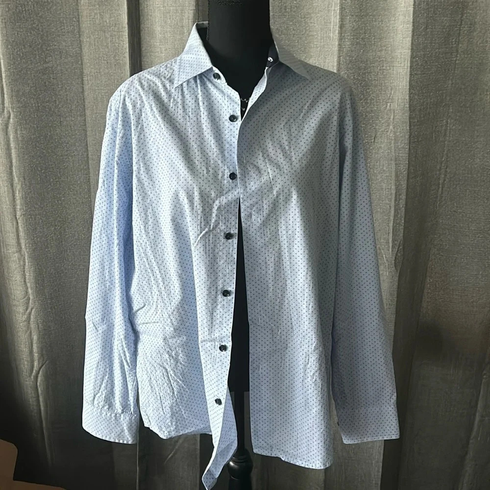 Blue and White Patterned Club Room Button Up